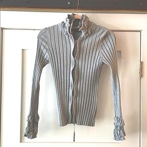 Bellini Grey Ribbed-Knit Cardigan Sweater